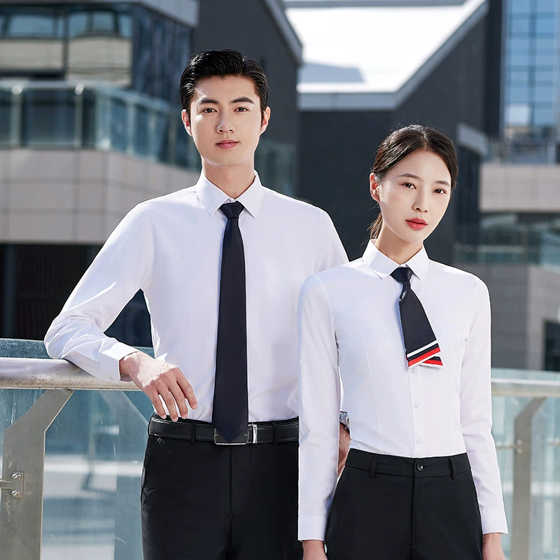 Men's White Short Sleeve Shirt for Office Work Wrinkle-Free Cotton Blend with Spread Collar - Model: 722406404451 - 图片 3