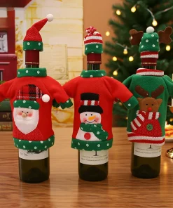 Christmas Tableware Set for Wine Bottle Decoration with Santa Claus - Model: 723686887800