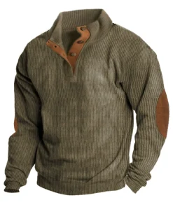 Alternative view of Casual Autumn Men's Corduroy Henley Shirt for Everyday Wear with Turn-down Collar - Model: 750155986721