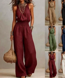 Sleeveless Wide Leg Jumpsuit for Elegant Commuter Summer Outfits - Model: 1056699227723