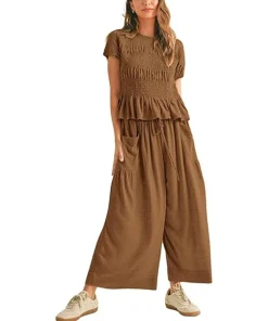 Alternative view of Casual Summer Outfit for Women with Pleated High Waist Wide Leg Pants - Model: 1033888302399