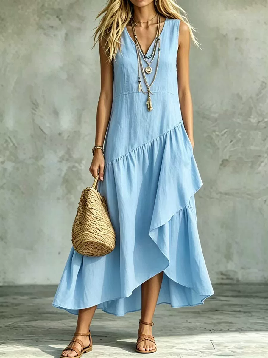 Casual Summer Maxi Dress for Women Sleeveless V-Neck Bohemian Style - Model: 1050616104709 - 图片 7
