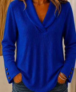 Alternative view of Casual Solid Color Knitted Sweater for Women, V-Neck Long Sleeve Loose Pullover for Daily Wear - Model: 1066251018287