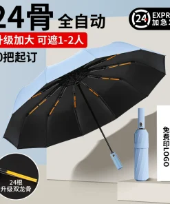 Alternative view of Automatic Folding Umbrella for Rain and Sun Protection with Black Coating - Model: 725853796030