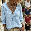 Elegant Commute Shirt for Office with Ruffle Trim and Tie-front - Model: 1066752558389