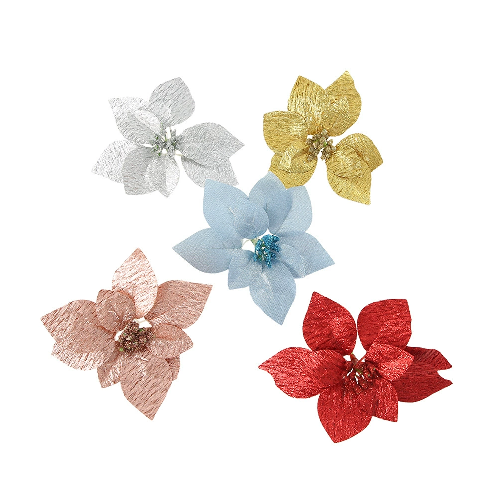 Artificial Poinsettia Christmas Tree Decoration with Metallic Glitter for Festival - Model: 1054578909058