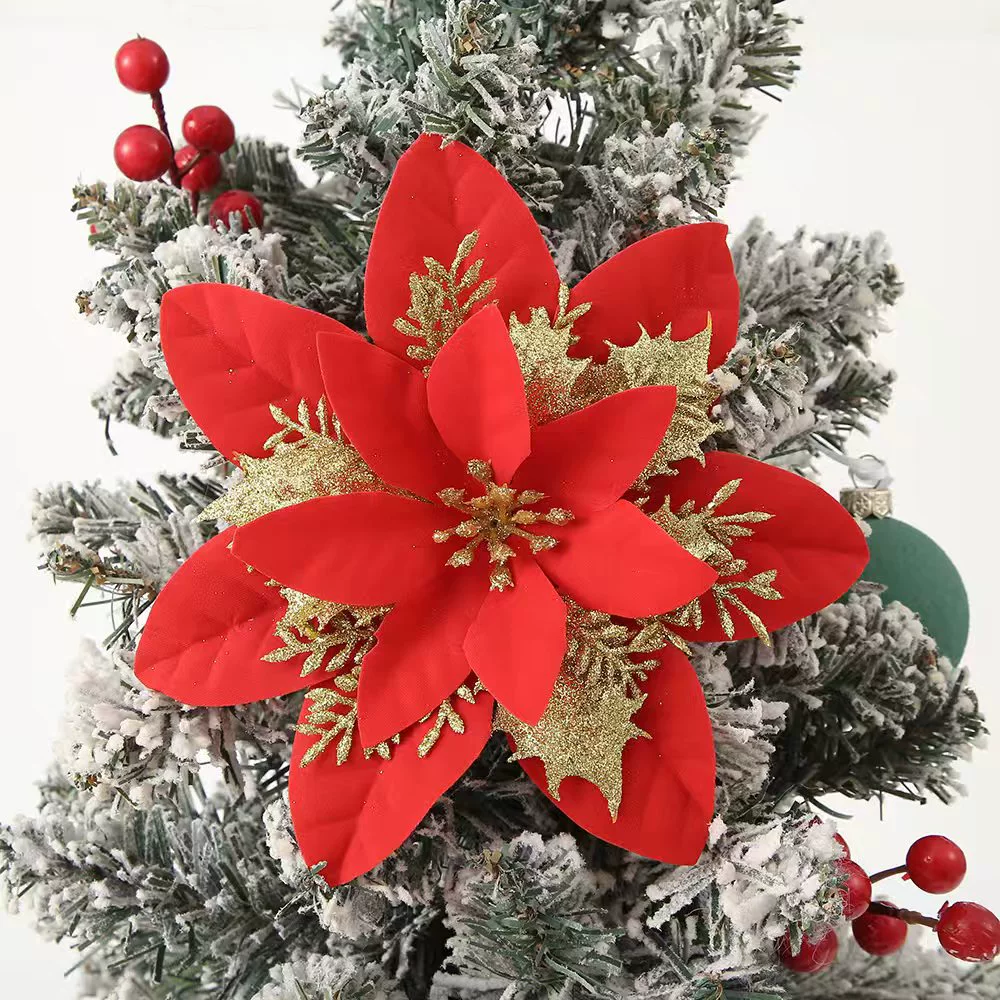 Glitter Poinsettia Artificial Flower for Christmas Tree Holiday Decor - Model: 1058267720705 - 图片 3
