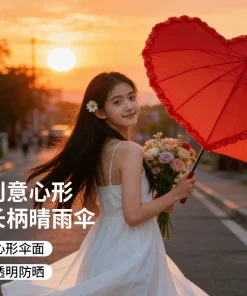 Wedding Red Umbrella for Bride with Heart Shape - Model: 1009488366510