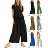 Casual Summer Outfit for Women with Pleated High Waist Wide Leg Pants - Model: 1033888302399