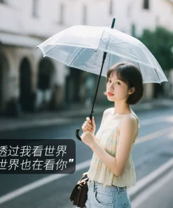 Clear Long Handle Umbrella for Rainy Commutes with Custom Logo - Model: 941943481259