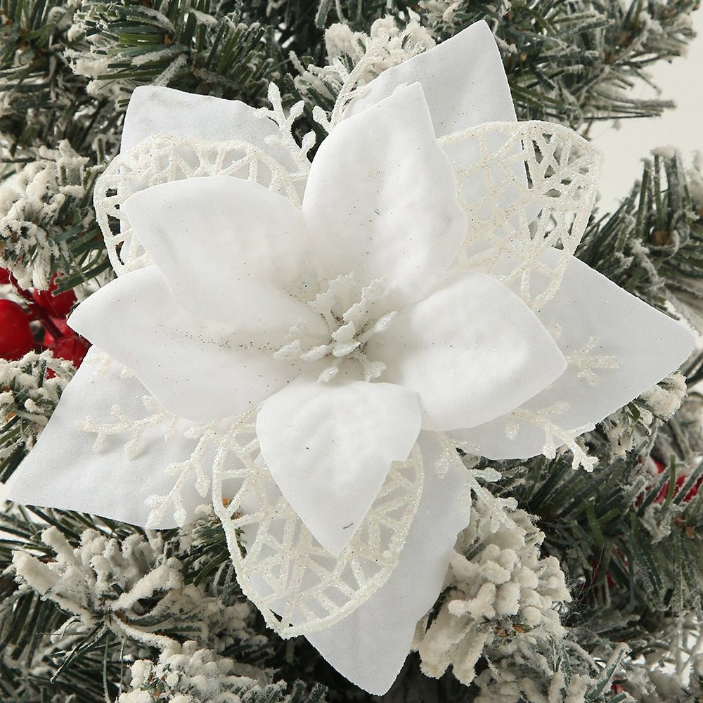 Glitter Poinsettia for Christmas Tree Decor with Hollow Edge - Model: 1060451728443 - 图片 8