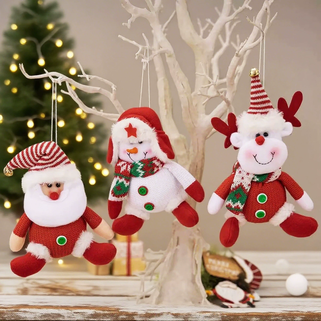 Christmas Tree Decorations with Cloth Old Man Snowman Reindeer Dolls - Model: 728514615974
