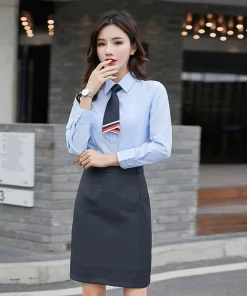 Alternative view of Elegant Gray Wrap Skirt for Work, High Waist, Hip-Hugging, Short Length - Model: 722404104709