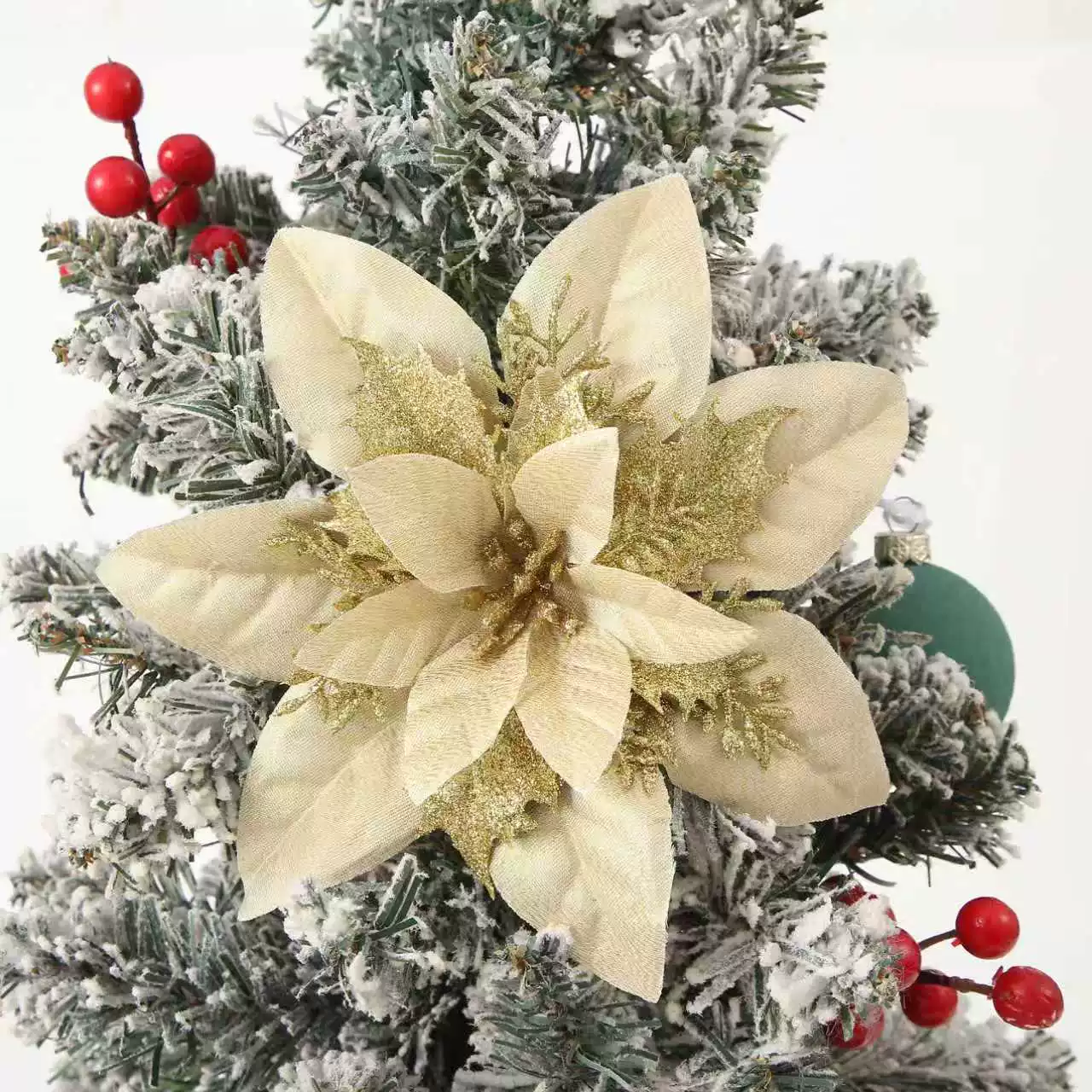 Glitter Poinsettia Artificial Flower for Christmas Tree Holiday Decor - Model: 1058267720705 - 图片 7