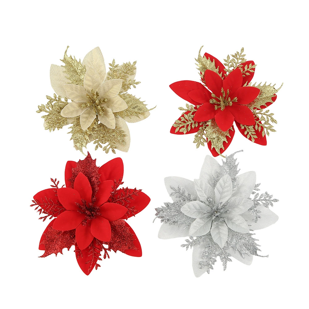 Christmas Scene Decoration Gold Powder Plastic Flower for Home Holiday - Model: 1055483680572