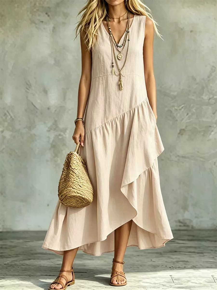Casual Summer Maxi Dress for Women Sleeveless V-Neck Bohemian Style - Model: 1050616104709 - 图片 6