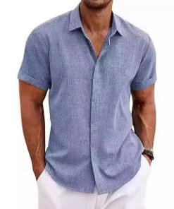 Alternative view of Men's Linen Shirt for Beach Summer Daily Wear Button Down Collar - Model: 819395911526