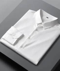 Wrinkle-Resistant White Dress Shirt for Business Commute - Model: 1061694423000