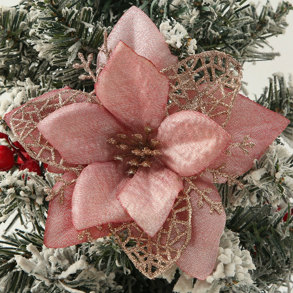 Glitter Poinsettia for Christmas Tree Decor with Hollow Edge - Model: 1060451728443 - 图片 7