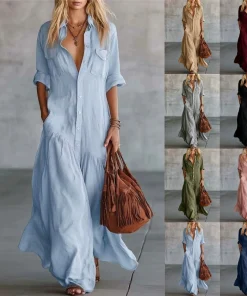 Casual Solid Color Shirt Dress for Daily Wear Vacation Striped High Waist - Model: 1055828386271