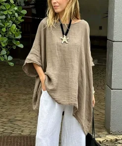 Alternative view of Casual Slimming T-Shirt for Work with Batwing Sleeve - Model: 1047129186773