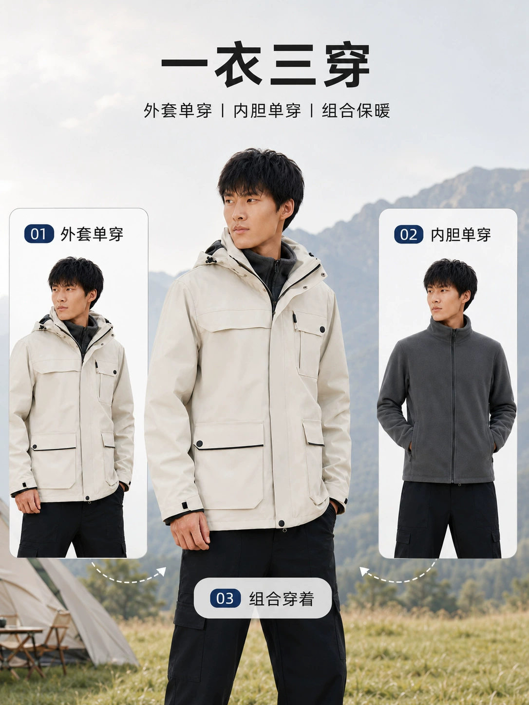 Unisex Windproof Fleece Jacket for Hiking Camping Winter - Model: 1067521453774 - 图片 2