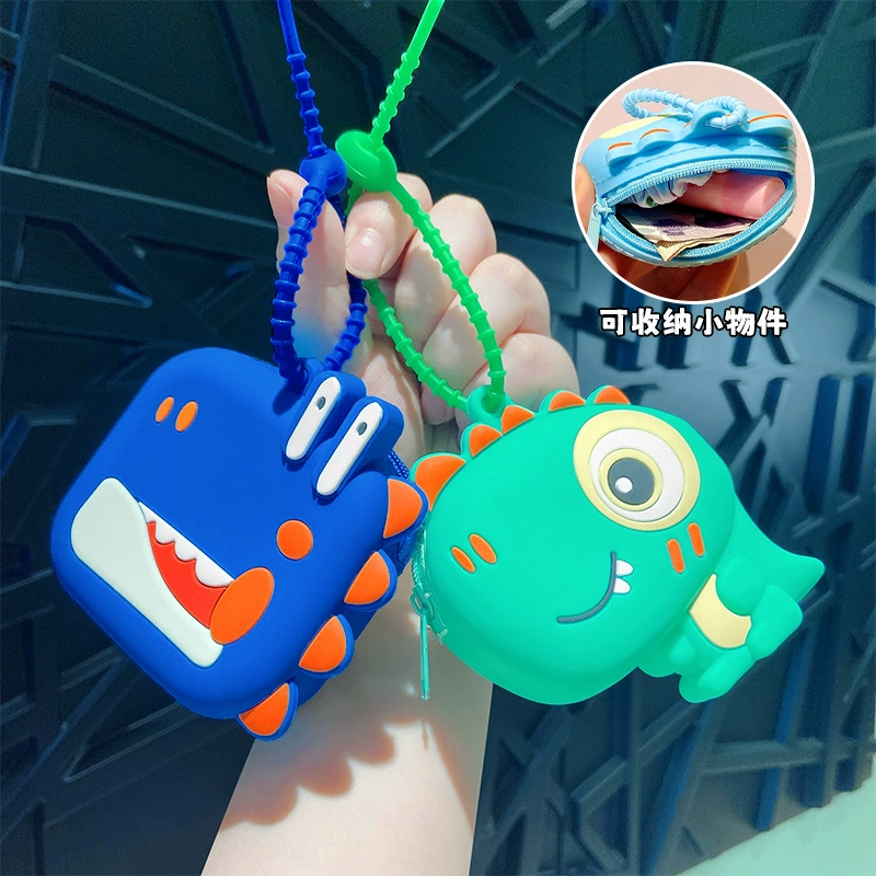 Dinosaur Silicone Coin Purse for Earphones and Coins, Handheld Storage Bag - Model: 955852709104