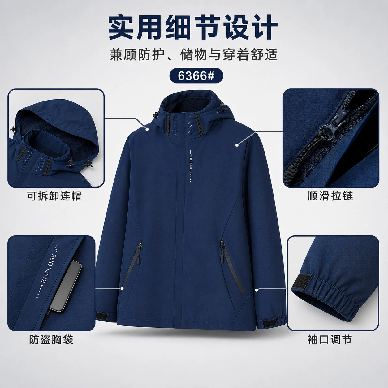 Unisex 3-in-1 Fleece Jacket for Winter Hiking and Camping - Model: 1065388459289 - 图片 3
