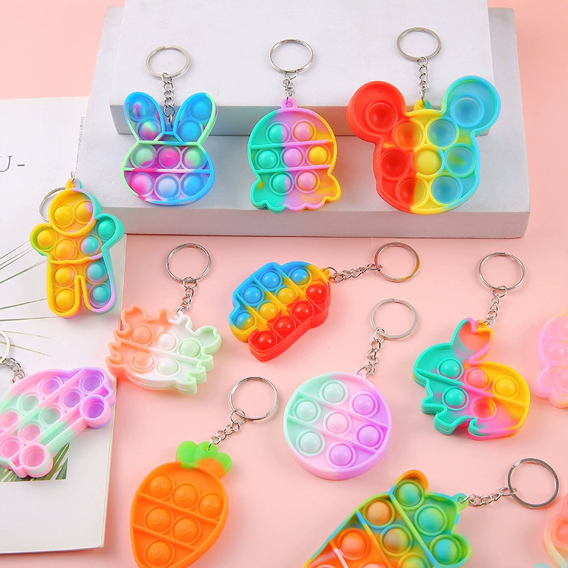 Fidget Keychain for Stress Relief, Rainbow Push Pop Pendant for Kids - Model: 778382196222