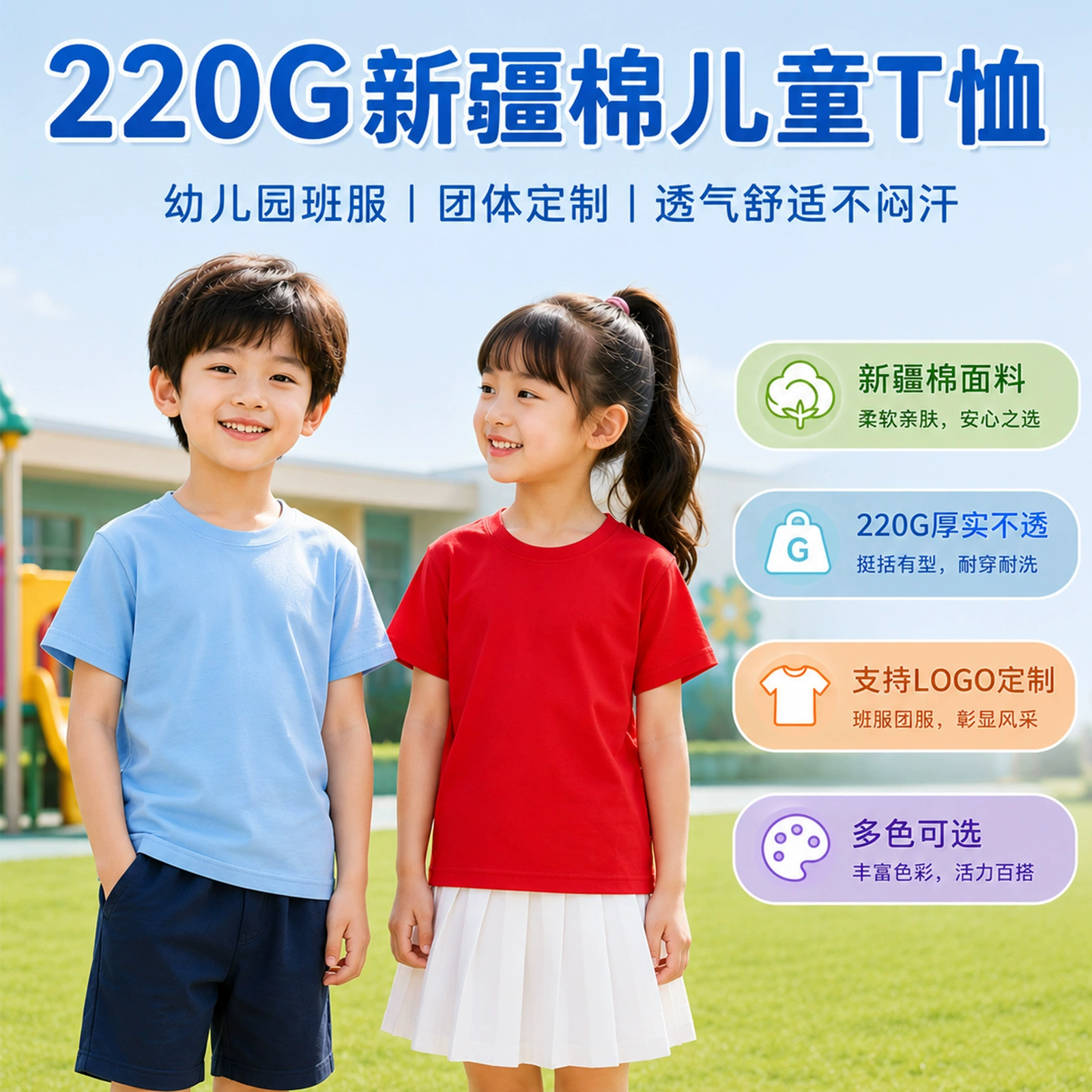 Breathable Cotton T-Shirt for Kindergarten Uniforms 3-8Y - Model: 861181966909
