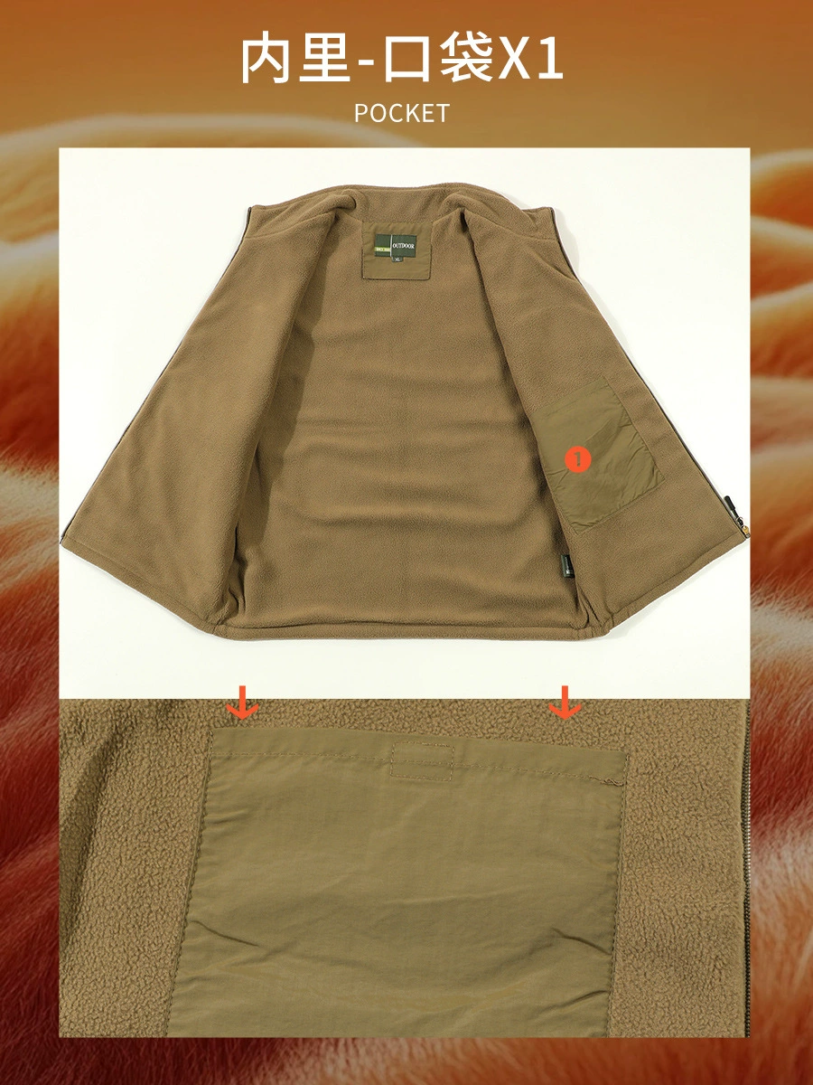 Multi-Pocket Fleece Work Vest for Photography Crew Winter - Model: 1019653458823 - 图片 3
