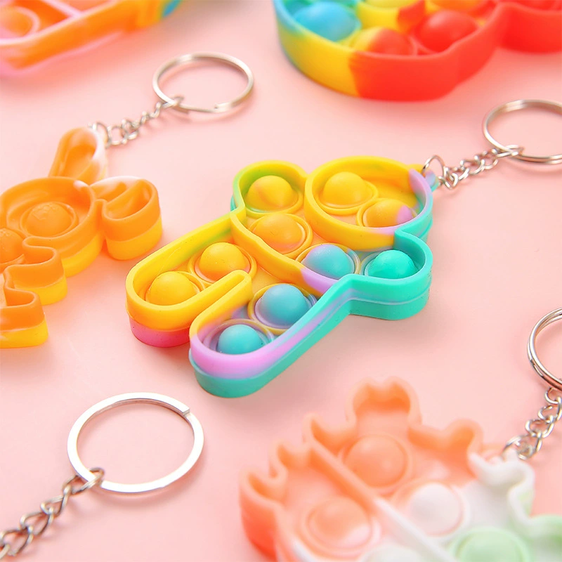 Fidget Keychain for Stress Relief, Rainbow Push Pop Pendant for Kids - Model: 778382196222 - 图片 2